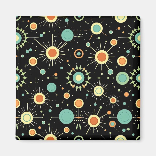 Retro Atomisk Stjärnexplosion Midcentury Mönster Magnet (Framsidan)