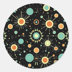 Retro Atomisk Stjärnexplosion Midcentury Mönster Runt Klistermärke