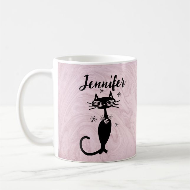 Retro Atomisk Svart Katt Personlig Kaffe Mugg (Vänster)