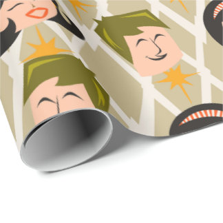 Retro Atomiska 50-tals Glada Huvuden Mönster Presentpapper