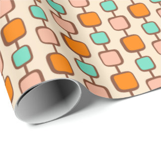 Retro Atomiska 50-tals Orangea Fyrkantiga Mönster Presentpapper