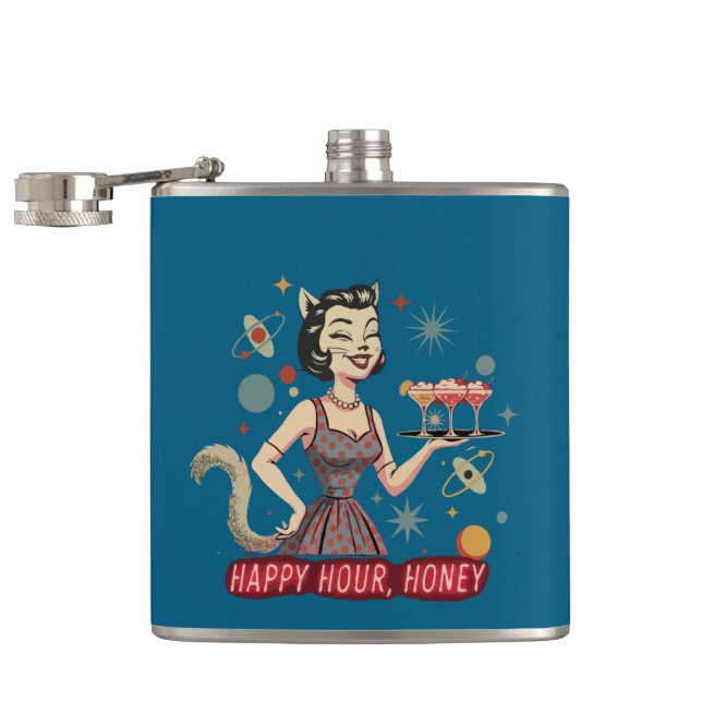 Retro Atomkat Pin-Up | "Glad Stund, Sötnos" Mid- Fickplunta (Öppnad)