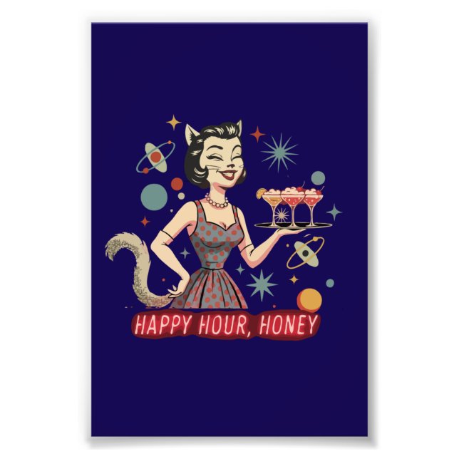 Retro Atomkatten Pinup | "Happy Hour, Honey" Mid- Fototryck (Framsidan)