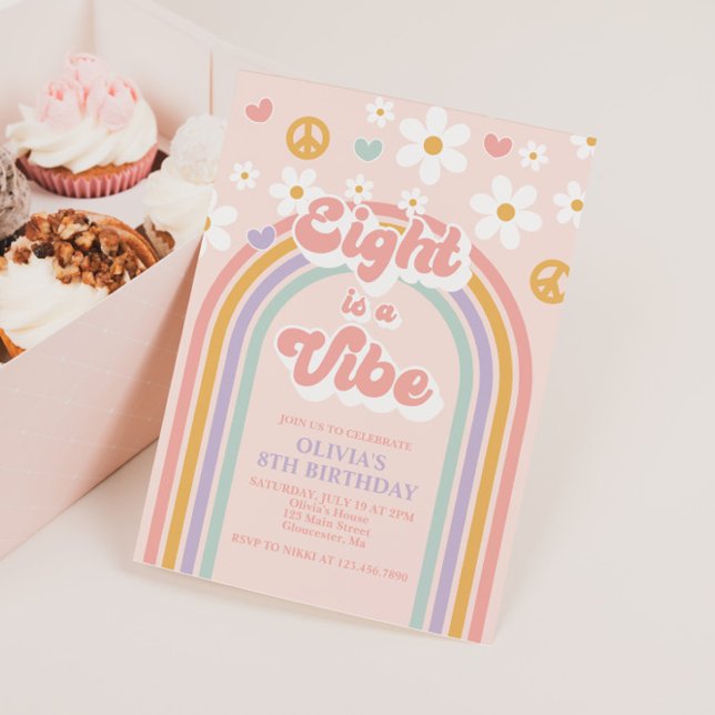 Retro åtta är en Vibe Rainbow 8:e födelsedagen Inbjudningar (Skapare uppladdad)