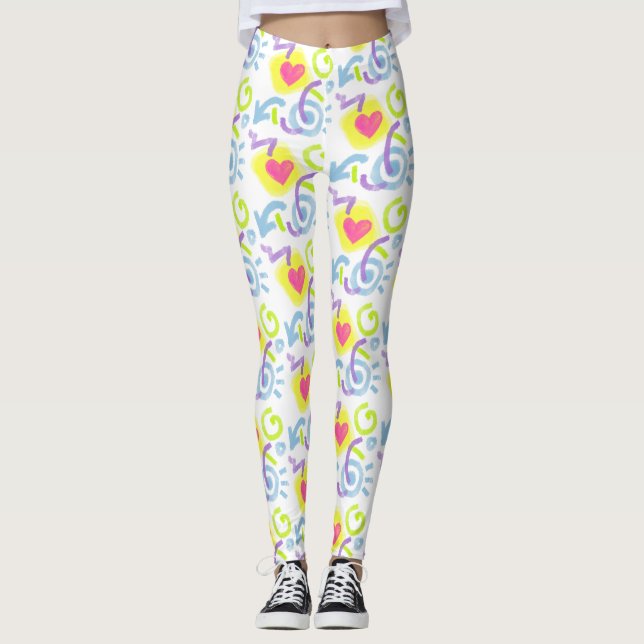 Retro åttiotals hjärttryckta leggingar leggings (Framsida)