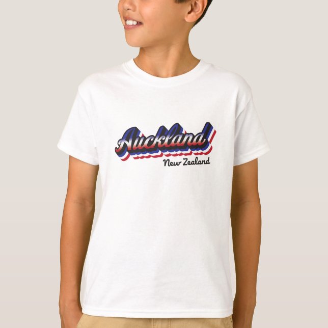 Retro Auckland New Zealand Kids T-Shirt (Framsida)