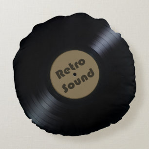 Retro Audio 70s 80s, nostalgisk Vintage vinyl/Reel Rund Kudde