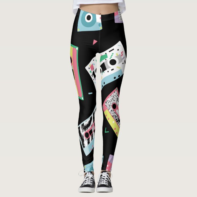 Retro audio-band, 80:e stil mönster. leggings (Framsida)