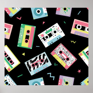 Retro audio-band, 80:e stil mönster. poster
