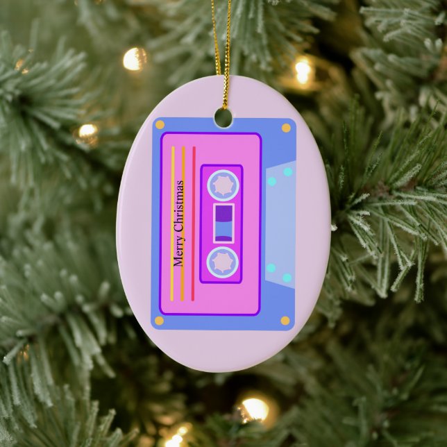 Retro Audio Cassette Pastel Rosa God jul Julgransprydnad Keramik (Träd)