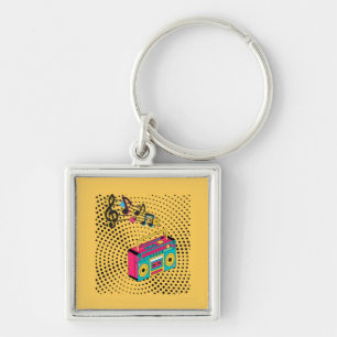 Retro-audions boombox. fyrkantig silverfärgad nyckelring