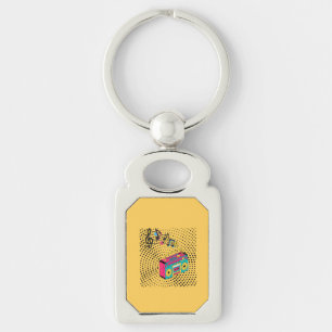 Retro-audions boombox. rektangulärt silverfärgad nyckelring