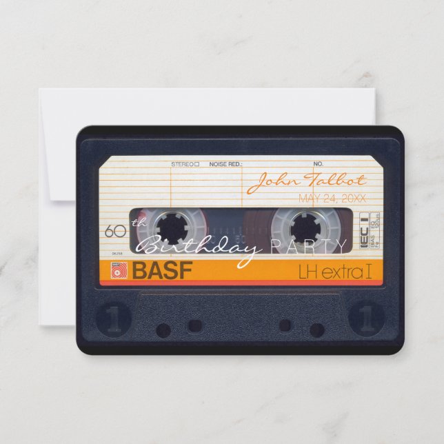 Retro Audiotape 60:e födelsedagsfest inbjudan (Framsida)