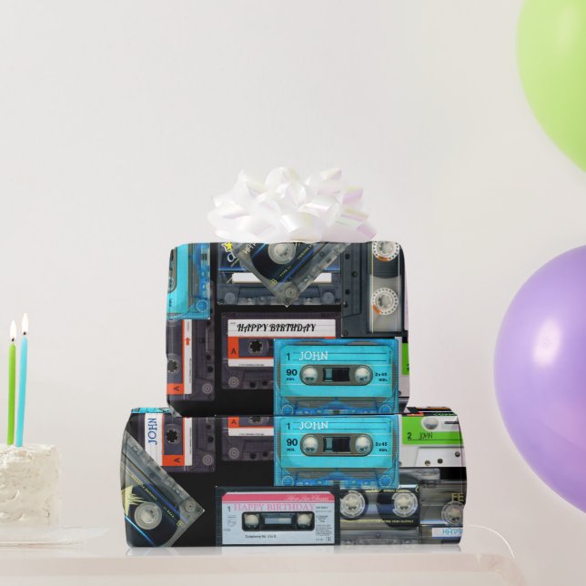 Retro Audiotape Cassette Mixtape Name Birthday WP Presentpapper (Festgåvor)