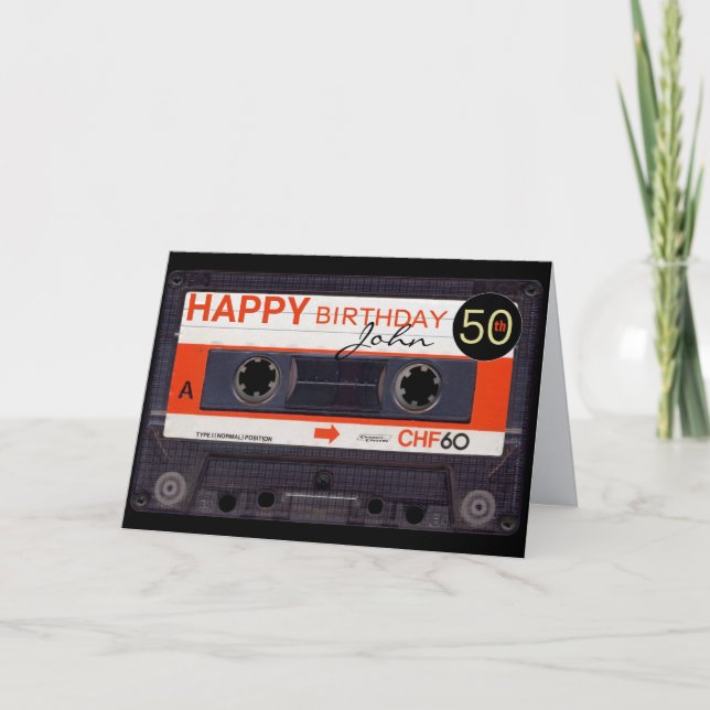 Retro Audiotape S 50-årsdag recto-verso Namn C Kort (Framsida)