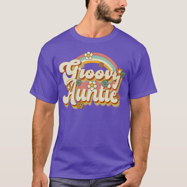 Retro Auntie funkis 70-tal regnbåge och blommor fl T Shirt (Framsida)