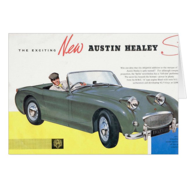 Retro Austin Healey Sprite-bilkort som Ankor Hälsningskort (Framsidan Horizontal)