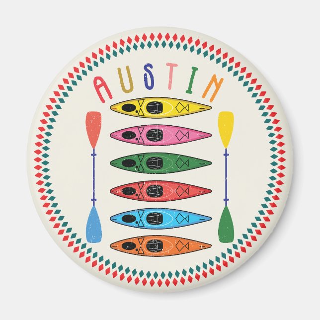 Retro Austin Kayaking Magnet (Framsidan)