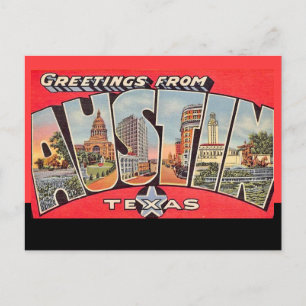 Retro Austin Texas Svart Linje vykort