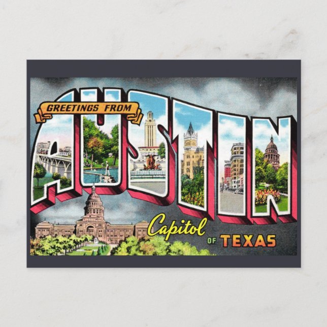 Retro Austin Texas Vykort (Framsida)