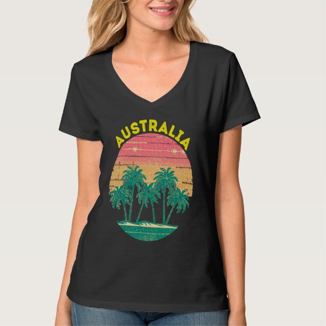 Retro Australia Vacation Souvenir Palm Tree T Shirt (Framsida)