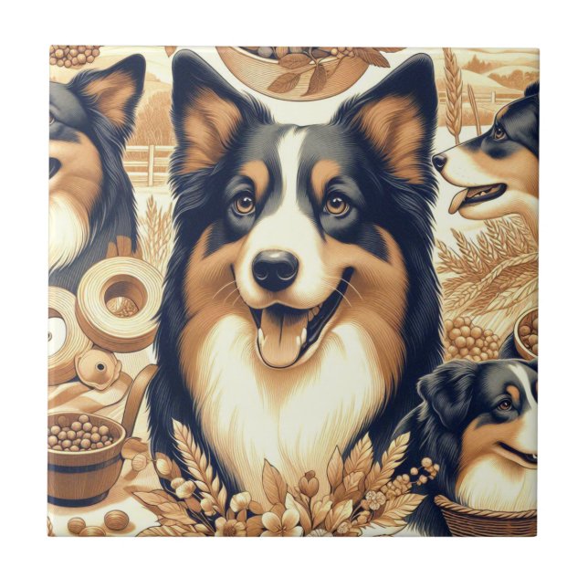 Retro Australian shepherd Illustration Kakelplatta (Framsidan)