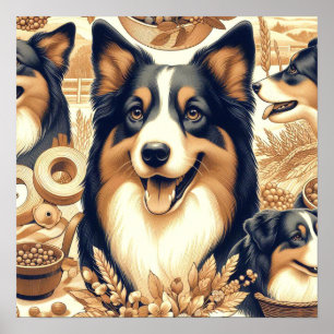 Retro Australian shepherd Illustration Poster
