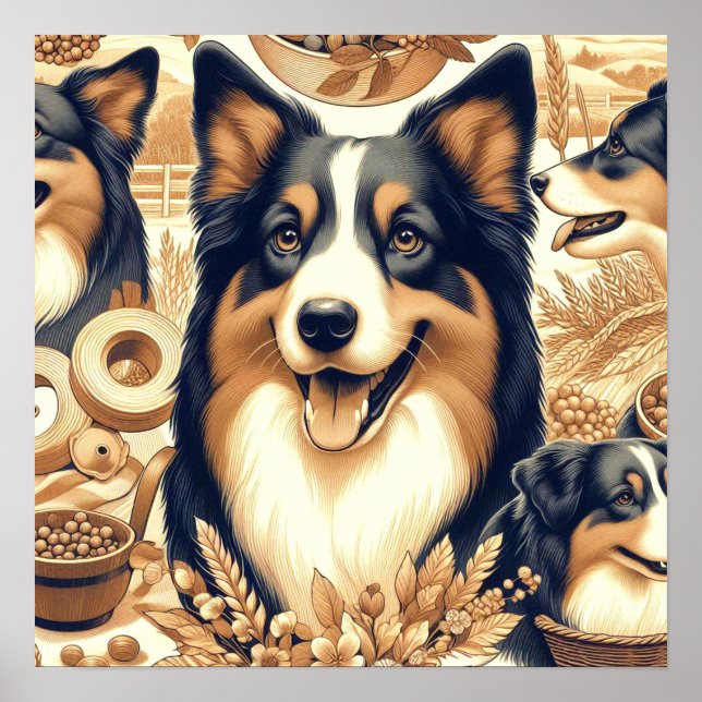 Retro Australian shepherd Illustration Poster (Framsidan)