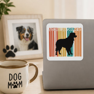 Retro Australian Shepherd Siluett  Fyrkantigt Klistermärke