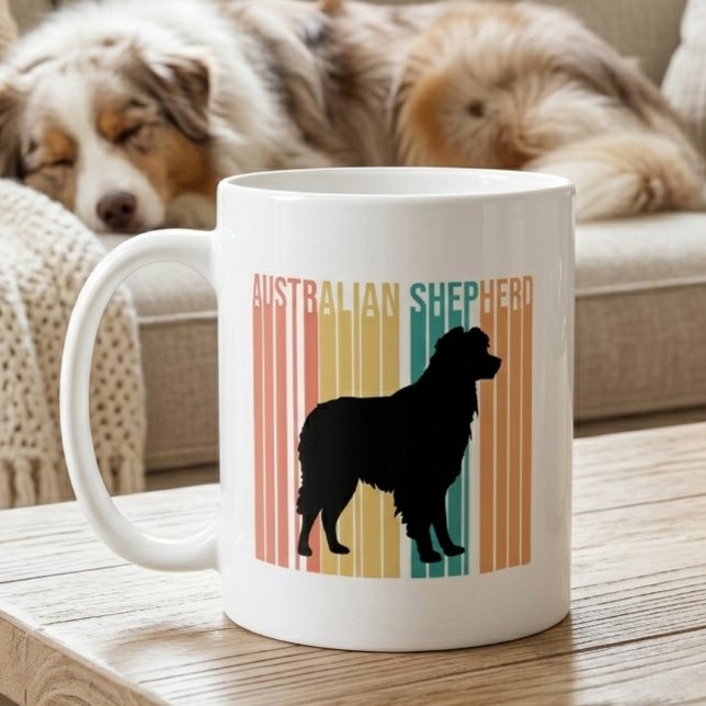 Retro Australian Shepherd Siluett  Kaffemugg (retro aussie shep mug with dog)