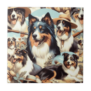 Retro Australian shepherd Sömlös målning Kakelplatta