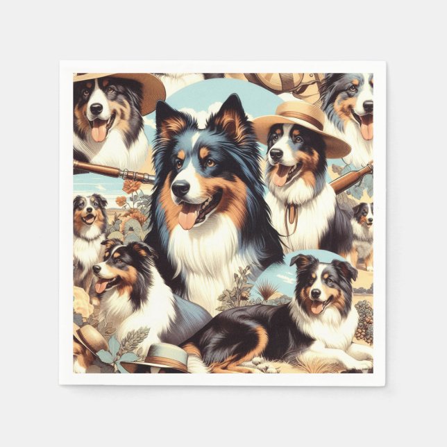 Retro Australian shepherd Sömlös målning Pappersservett (Framsidan)