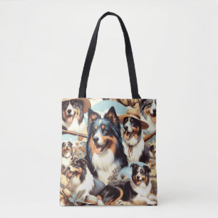 Retro Australian shepherd Sömlös målning Tygkasse