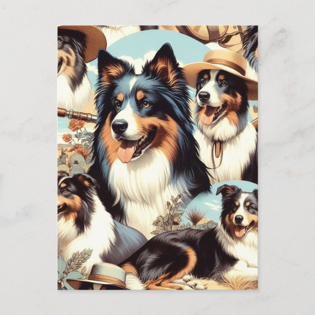 Retro Australian shepherd Sömlös målning Vykort (Framsida)