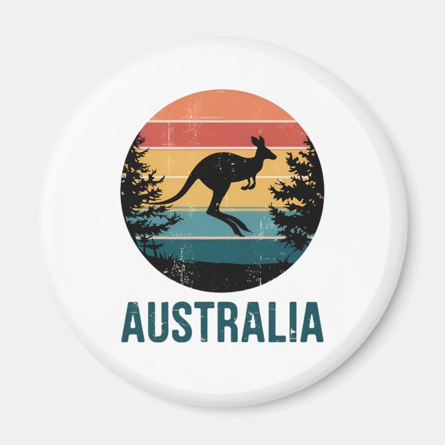 Retro Australian Sunset Animal hopping Kangaroo Magnet (Framsidan)