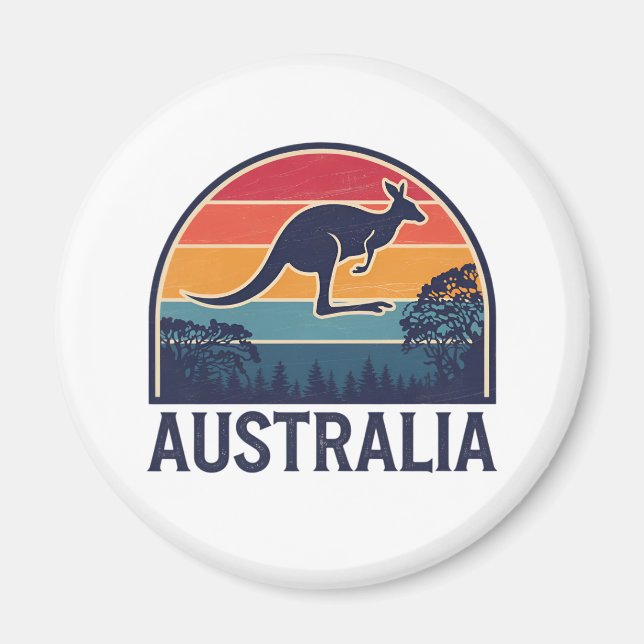Retro Australian Sunset Animal hopping Kangaroo Magnet (Framsidan)