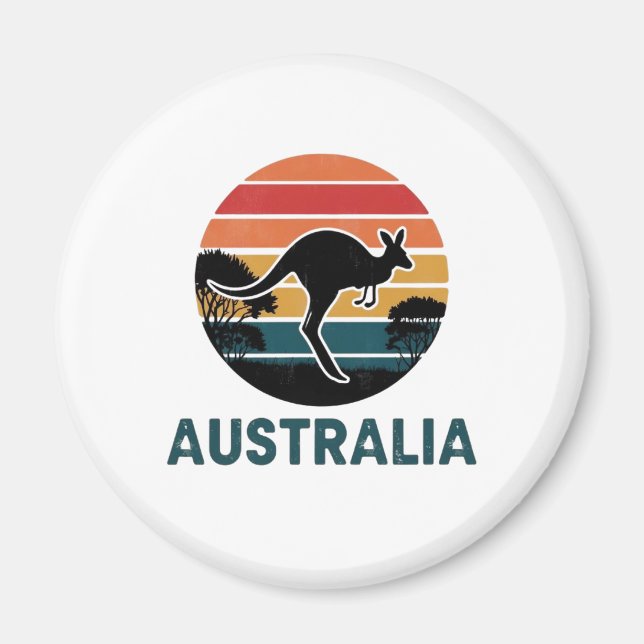 Retro Australian Sunset Animal hopping Kangaroo Magnet (Framsidan)
