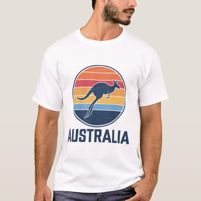 Retro Australian Sunset Animal hopping Kangaroo T Shirt (Framsida)