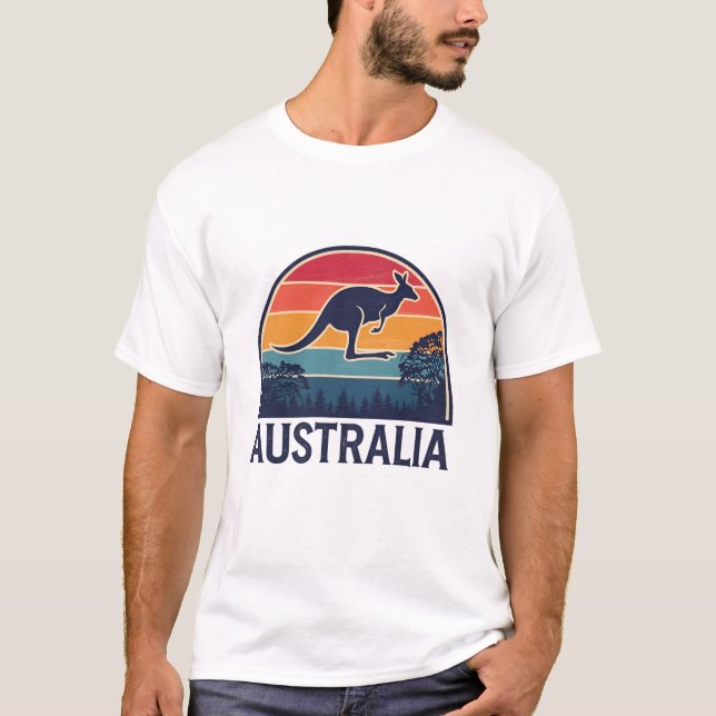Retro Australian Sunset Animal hopping Kangaroo T Shirt (Framsida)
