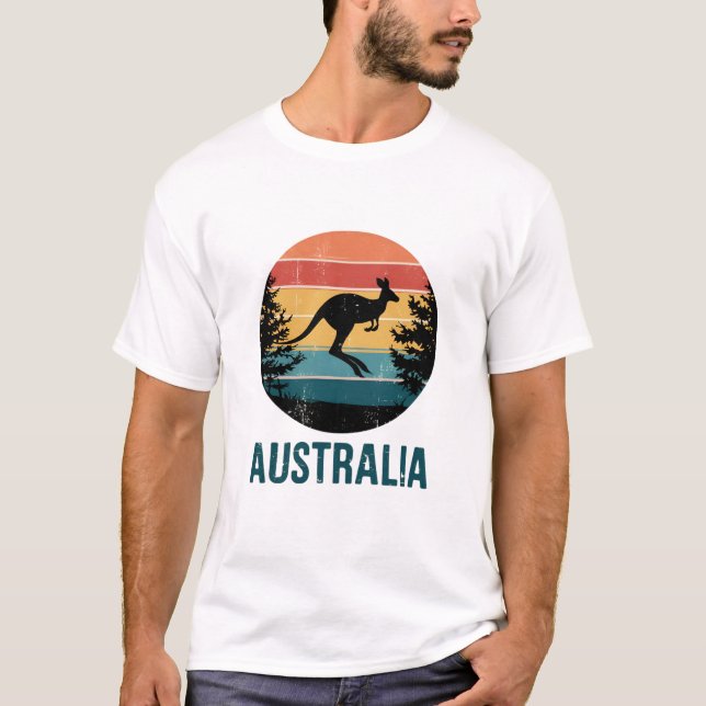 Retro Australian Sunset Animal hopping Kangaroo T Shirt (Framsida)