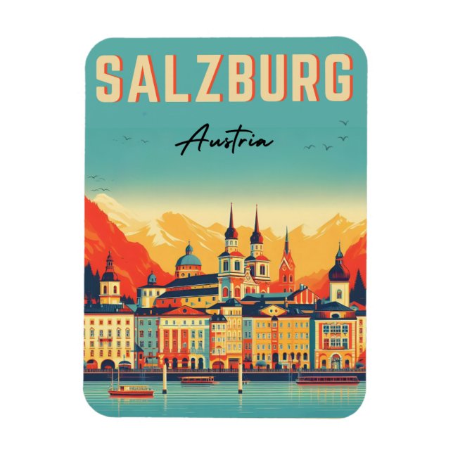 Retro Austria Capital Salzburg skyline Magnet (Vertikal)