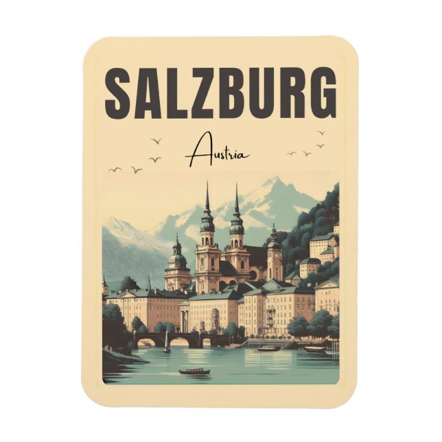 Retro Austria Capital Salzburg skyline Magnet (Vertikal)
