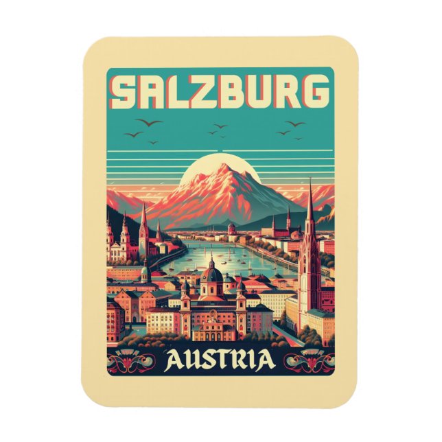 Retro Austria Capital Salzburg skyline Magnet (Vertikal)