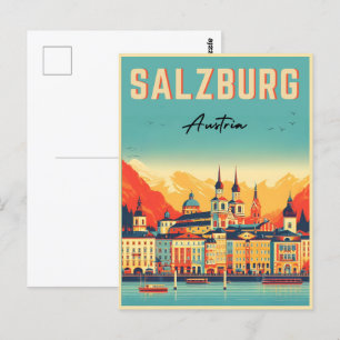 Retro Austria Capital Salzburg skyline Vykort