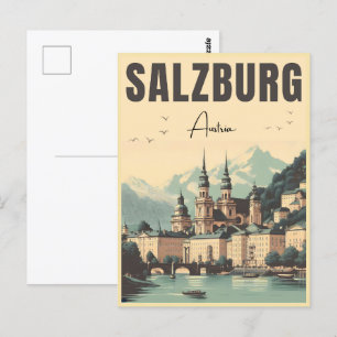 Retro Austria Capital Salzburg skyline Vykort