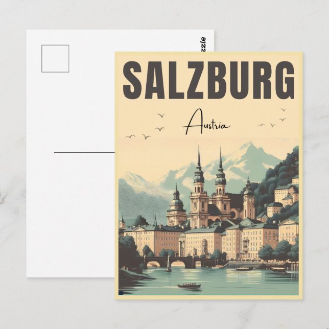 Retro Austria Capital Salzburg skyline Vykort (Fram/baksida)