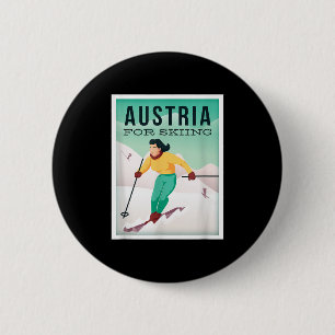 Retro Austria Skiing Motif with Ski och Ski Poles Knapp