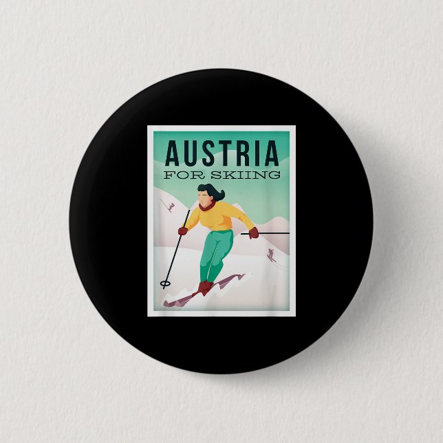 Retro Austria Skiing Motif with Ski och Ski Poles Knapp (Framsida)