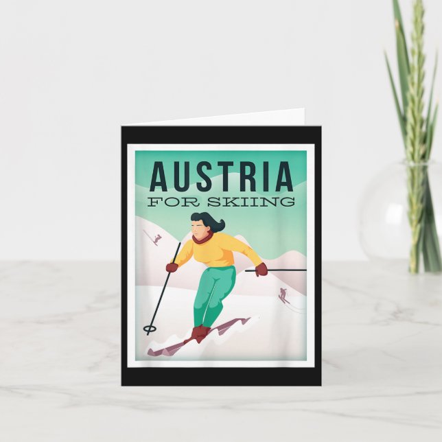 Retro Austria Skiing Motif with Ski och Ski Poles Kort (Framsida)