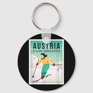 Retro Austria Skiing Motif with Ski och Ski Poles Nyckelring